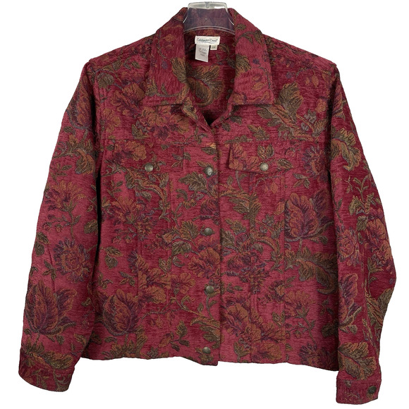 Coldwater Creek Tapestry Jacket Plus Sz 2X Red Floral Copper Snaps Western Boho - Picture 1 of 8